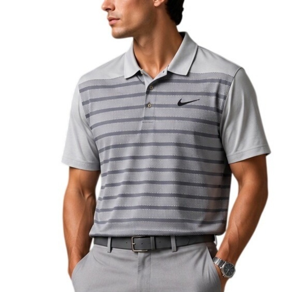 Nike Dri-FIT Mens‎ XXL Grey Diagonal Striped Performance Golf Polo Shirt